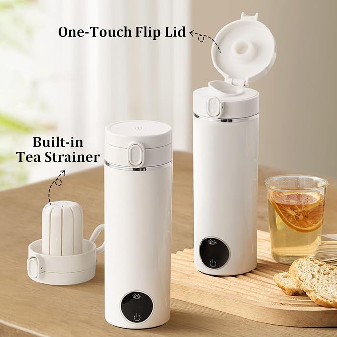 Portable Electric Travel Kettle, 500ml Portable Kettle with USB-C, Mini Travel Hot Water Boiler with Carry Handle & 6 Adjustable Temperature Settings, Dual Power Modes for Home Car Camping