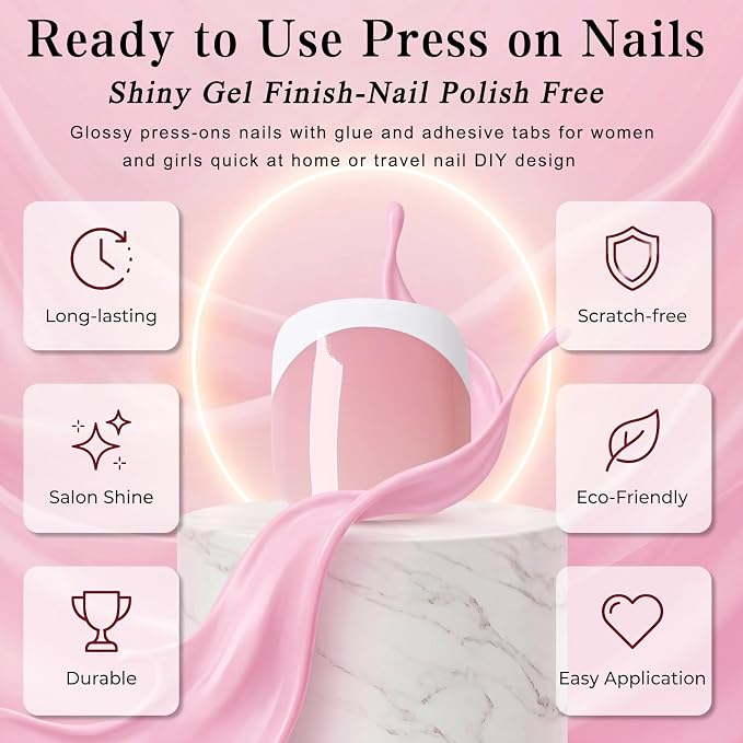 240pc White French Tip Press on Toenails for Women Pink Fake Toenails | French Fake Toe Nails Press ons Nail Square Glue on Toe Nails Acrylic Press on Toes Nails Tip Stick False Artificial Toenail