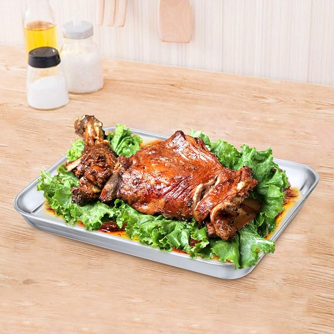 P&P CHEF Baking Sheet Pan, Stainless Steel Cookie Sheet, 10.5 Inch & 4 Pcs | Oven Tray Sheet Pan for Baking & Serving, Baking Tray for Multi Uses, Heavy Duty & Non-toxic, Rust Free & Dishwasher Safe