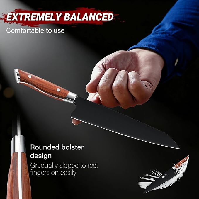 TIVOLI Chef Knife 8 Inch - Cooking Knife Ultra Sharp Deep Cutting Knives | German High Carbon Stainless Steel, Full Tang Ergonomic Wood Handle, Gift Box, Stain Resistant & Easy to Clean, for Cooking