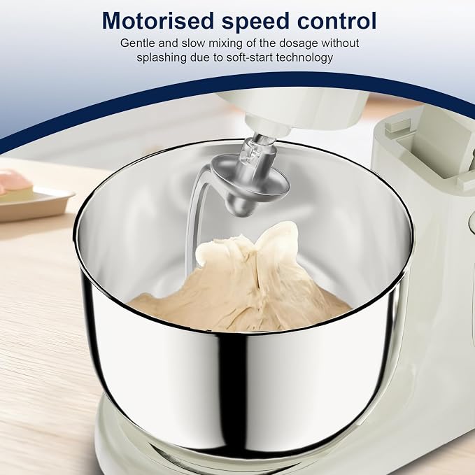 Camic Stand Mixer, 4.2QT+5.3QT Two bowls Electric Food Mixer, 10 Speeds with Digital setting 3-IN-1 Kitchen Mixer for Baking Cakes Cookie Bread Salad with Egg Whisk,Dough Hook,Flat Beater
