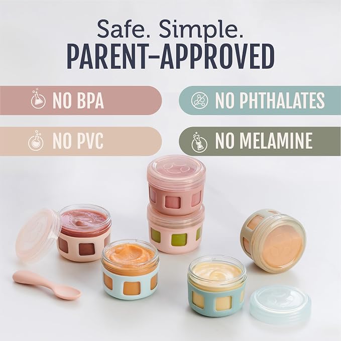 Ello Clean Start 4oz Glass Baby Food Storage Container, 6 Pack, Sunny Shore | Leakproof glass baby food jars, 6 pack. BPA-free, freezer and dishwasher safe, great for purees and snacks.