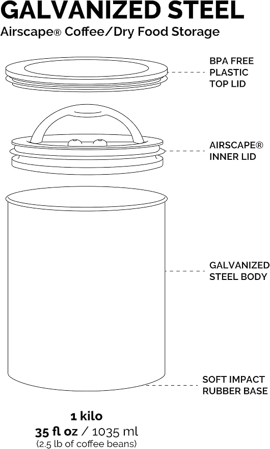 AirScape by Planetary Design | 2.2 lbs Coffee Storage | Matte White | Plunger Lid Removes Excess Oxygen - DON'T buy airtight, BUY AIR-LESS - Holds 2.2 lbs Coffee Beans - (Matte White)
