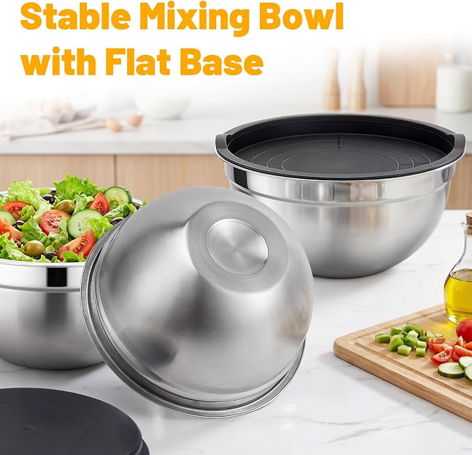 Beasea Stainless Steel Mixing Bowls with Lids, 2 Pack 2.5 QT Stackable Nesting Metal Mixing Bowls with Lids Set, for Baking, Prepping, Serving, Cooking, Kitchen Food Storage