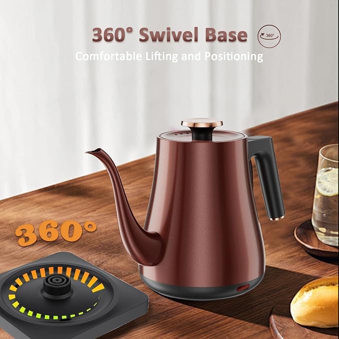 Gooseneck Electric Kettle 1.0L, 1000W, Pour Over, Vintage Copper | 304 Stainless Steel, Auto Shut-Off, BPA-Free, Vintage Style For Pour Over Coffee Tea Home Office