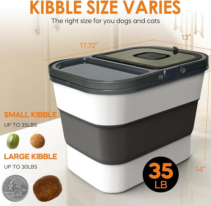 HOYTAMDAR 35lbs Collapsible Dog Food Storage Container,Rolling Wheels | Dog Food Container with Airtight Lid,Pet Food Storage Container with Scoop,2L Small Dry Food Pail For Dog Cat Bird Seed