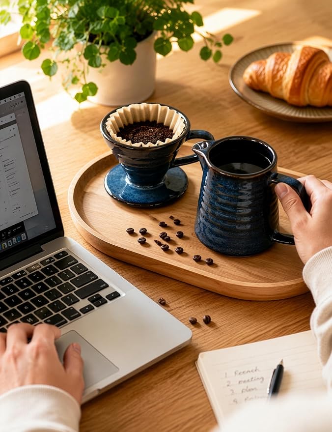Pour Over Coffee Maker, Ceramic Coffee Dripper Set with 40pcs Paper Filters, 15oz/450ml Capacity, Unique Starry Blue Glaze, Compact Size 3.58" x 4.47" x 3.70" for Home Office or Gift