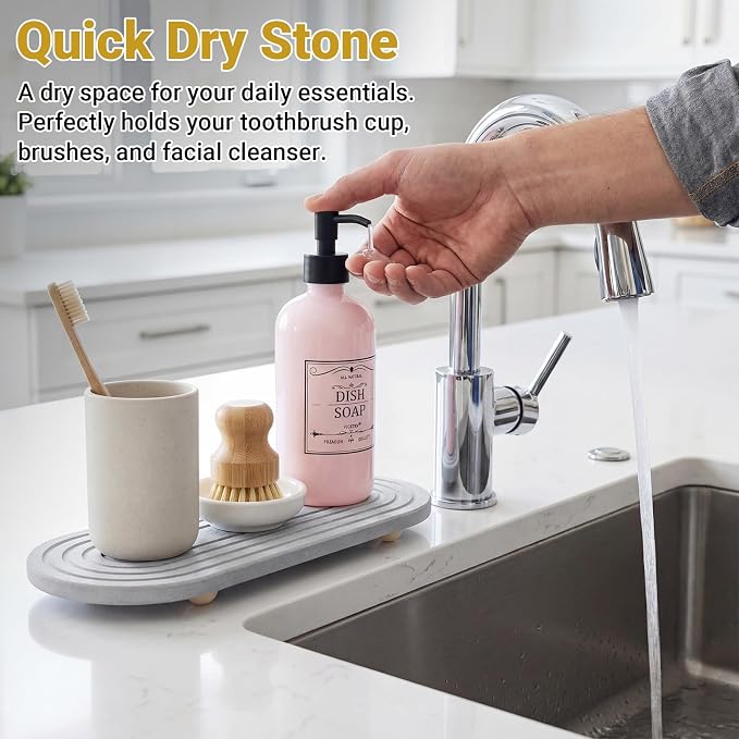 2PCs Fast-Dry Diatomite Sink Tray Organizer Absorbent Light Grey | Absorbent Diatomite Material, 11.8*3.9 in, Versatile Sink Organizer