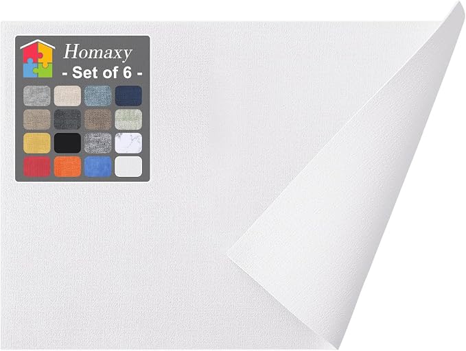 Homaxy PU Faux Leather Placemats for Dining Table, Set of 6, White | Waterproof Wipeable Washable Table Mats, Easy to Clean Anti-Slip Place Mats, 11.8" x 17"