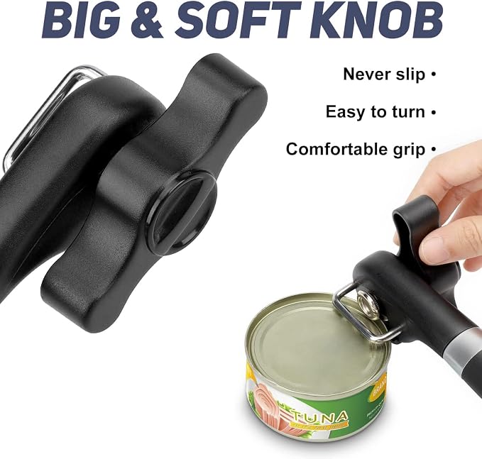 Side Cut Can Opener, Smooth Edge Manual Opener, Black | Safety side-cut blade creates smooth edges; large soft-touch knob and non-slip handle provide comfortable everyday use.