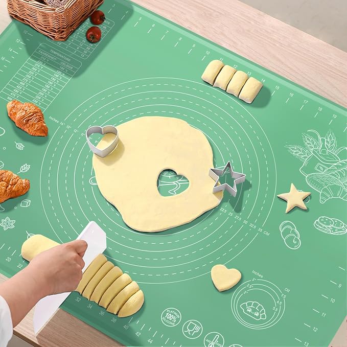 Silicone Pastry Mat 32" x 24" Extra Thick Non Stick Baking Mat with Measurements and Edge Heightening, Food Grade Silicone Rolling Mat for Pastry, Bread, Cookies, Pizza, Fondant, Pasta