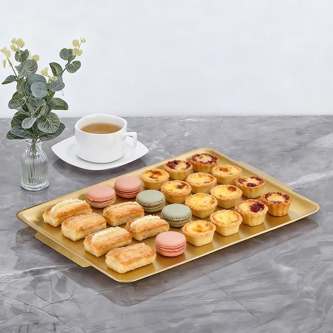 16.3" x 11" Large Serving Platters, Stainless Steel Heavy-Duty Large Serving Trays, Gold Rectangular Plates for Food, Fruit, Party, Wedding, Christmas, Chip and Scratch Resistant