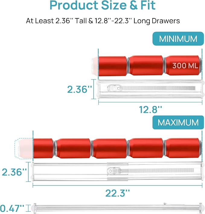Vtopmart 2.36" Short Upgrade Drawer Dividers 12.8"-22.3" Expandable 12 Pack | Adjustable Kitchen Drawer Organizer, Clear Plastic Separator for Flatware, Utensils, Cutlery, Underwear Storage, Space Saving