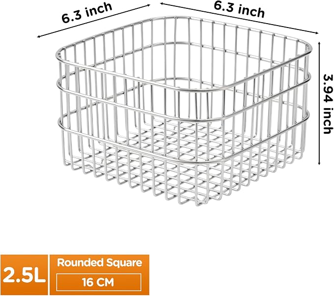 304SS Fruit Basket 2.5L Kitchen Storage Colander Produce Holder | 304 stainless steel, rust-resistant, breathable mesh, quick drainage, versatile countertop organizer, compact modern, durable
