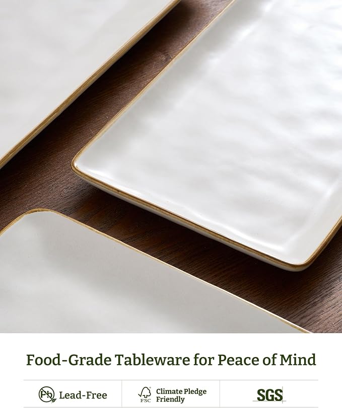 Famiware Serving Platters Set of 3 Sizes - Rectangular, Matte White | 15.67"/14.1"/12.6" Fine Stoneware Serving Trays for Party, Entertaining for Food, Turkey, Cheese, Microwave Dishwasher Safe