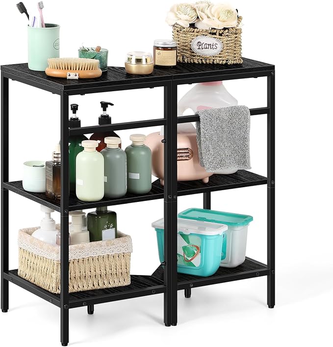 Under Pedestal Sink Storage Shelf 2 Pack Under Sink Organizers | 3-Tier Corner Shelf Stand Under Sink Storage Bathroom Vanity for Small Space,Bathroom Storage Rack Corner Shelves, Black
