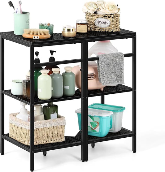 Under Pedestal Sink Storage Shelf 2 Pack Under Sink Organizers | 3-Tier Corner Shelf Stand Under Sink Storage Bathroom Vanity for Small Space,Bathroom Storage Rack Corner Shelves, Black