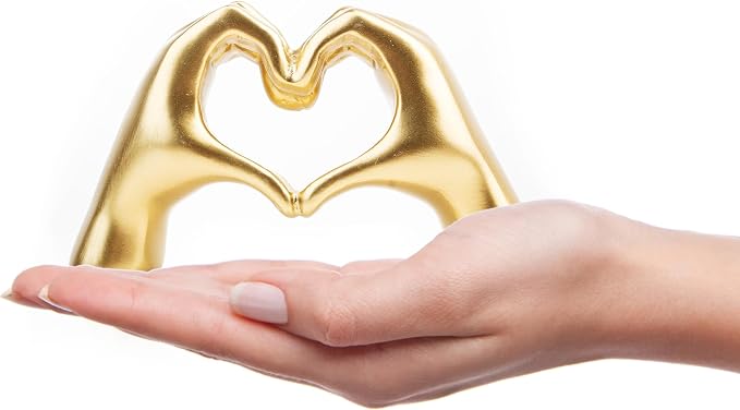 Small Heart Hands Sculpture Decor for Living Room Bedroom Bookshelf Coffe Table and Office Display, Love Finger Statue Modern Aesthetic Home Decor, Unique Gift for Wedding Christmas Birthday (Gold)