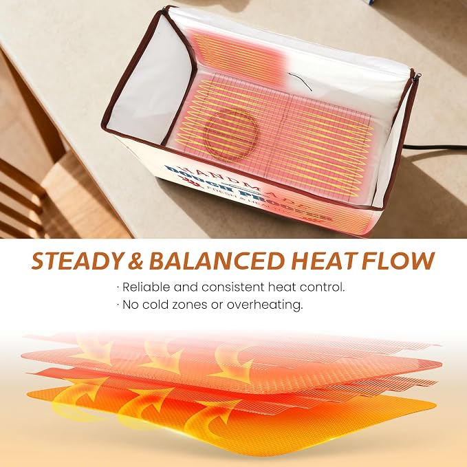 Extra Large Dough Proofing Box50-130°F, 3-Sided Heat 24HTimer | Extra-large foldable proofing box includes 3-sided heat, 50-130°F control, beep alert and storage bag for dough and seedlings