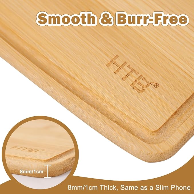 HTB Bamboo Cutting Board for Kitchen Wooden Chopping Board, S+M 1+1PCS | Lightweight, Solid, Small+Large Sets, Bamboo, Sandwich Boards, Serving Boards, Breakfast, Machine wash
