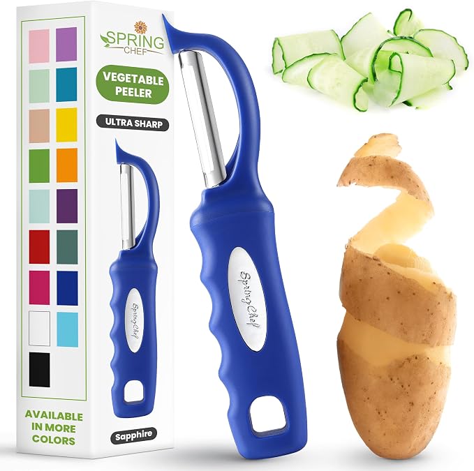 Spring Chef Swivel Potato Peeler for Kitchen w/Soft Grip Handle, Sapphire | Premium Vegetable Peeler w/ Sharp Stainless Steel Blades, Multifunctional Food Peeler for Apple, Carrot, Cucumber, Fruit