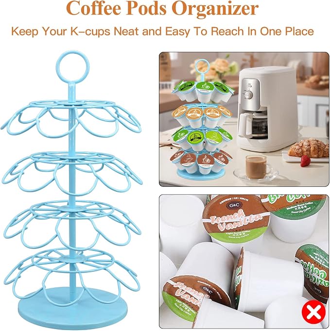KIMIUP Coffee Pod Holder, K Cup Organizer Compatible with K-Cups(36 Pods) | Kitchen Detachable Coffee Station Organizer, Spins 360-Degrees(Light Blue)