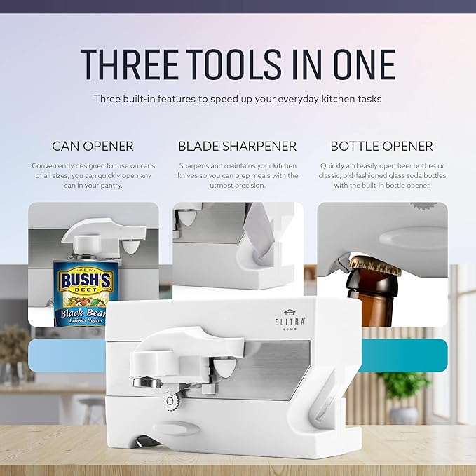 ELITRA HOME – Elitra 3-In-1 Under The Cabinet Electric Can Opener – White