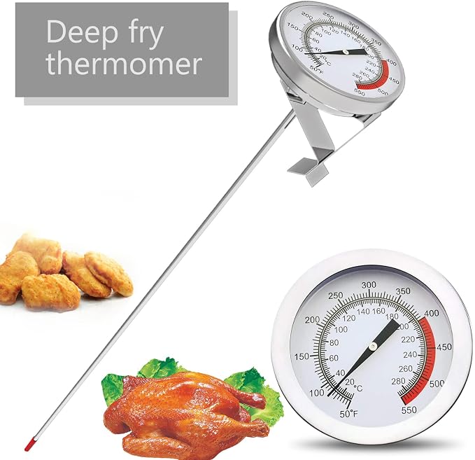 Lightbeam 16" Long Stem Deep Fry Thermometer with Pot Clip, Instant Read 2" Dial Meat BBQ Turkey Thermometer Candy Thermometer for Deep Fry, Turkey, Grill, Candy & Coffee etc