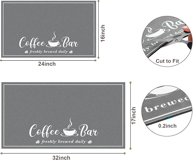 CooRug Fashion Coffee Mat, Dish Drying Mat 17" x 32" Dark Grey | Hide Stain, Absorbent, Coffee Bar Accessories, Heat Resistant, Non-slip, Eco-friendly, Easy to Clean