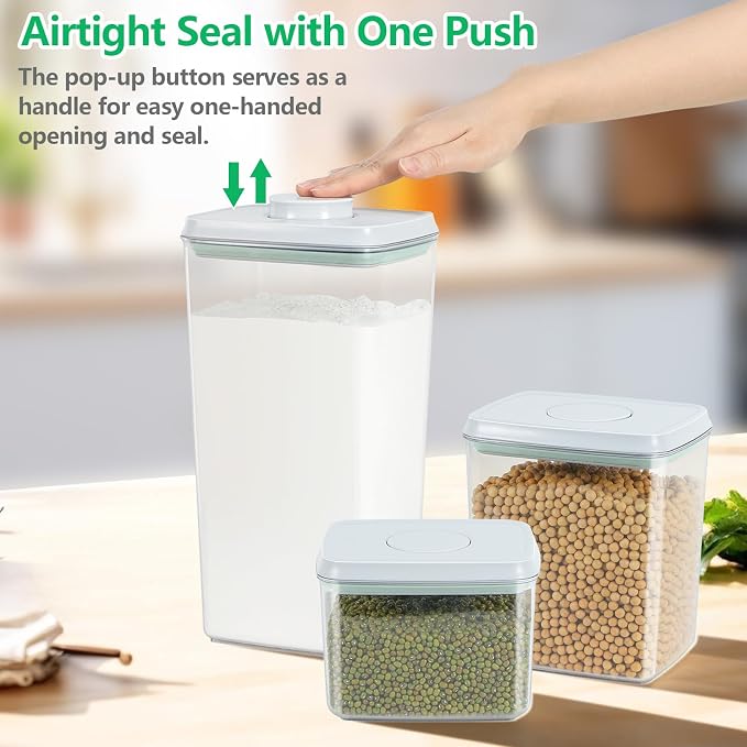 3 Pack Pasta Sugar Storage Containers with Pop-up Lid 1.26 + 2.11 + 3.48 Qt | Airtight Food Storage Container for Flour, Rice, Spaghetti, Nuts, Snack, Candy, Dog Treat, Kitchen Pantry Organization