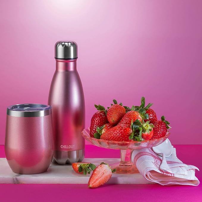 CHILLOUT LIFE 12 oz Stainless Steel Wine Tumblers 4 Pack - Double Wall Vacuum Insulated Wine Glasses Cups with Lids and Straws Set Keeping Cold & Hot for Coffee, Beer, Ice Cream - Rose Gold