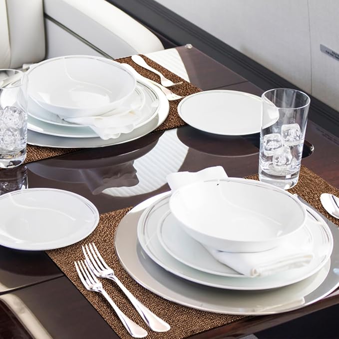 Faux Cotton Linen Placemats Set of 4, Cloth Washable Farmhouse Dining Table Mats for Indoors & Outdoors, Easy to Clean, Brown, 13 x 19 Inch