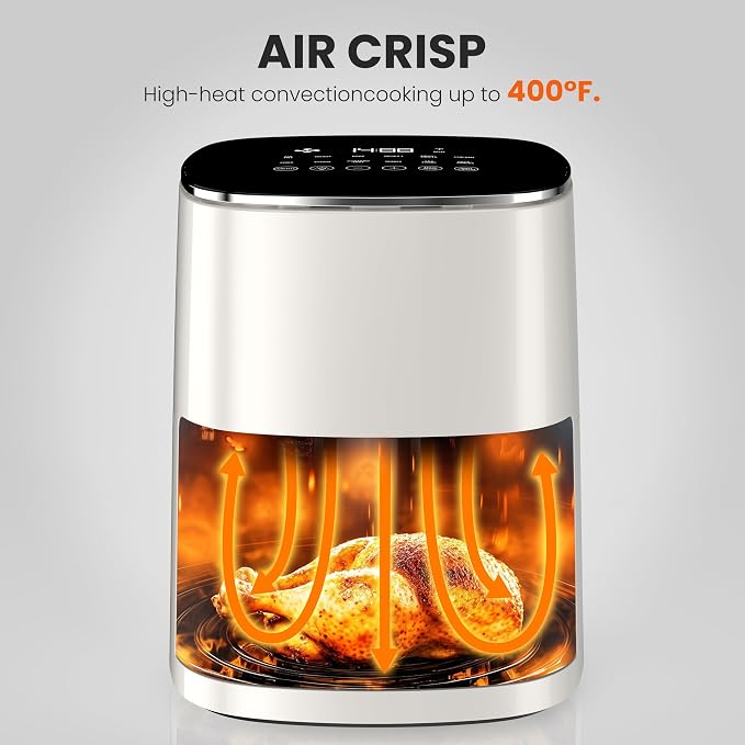 Sweetcrispy 6QT Air Fryer with Window, Square Airfryer Oven 12-in-1 for Family, 400°F Rapid Air Crispy Technology, Roast Bake Dehydrate, Nonstick & Easy-Clean Basket, Off-White