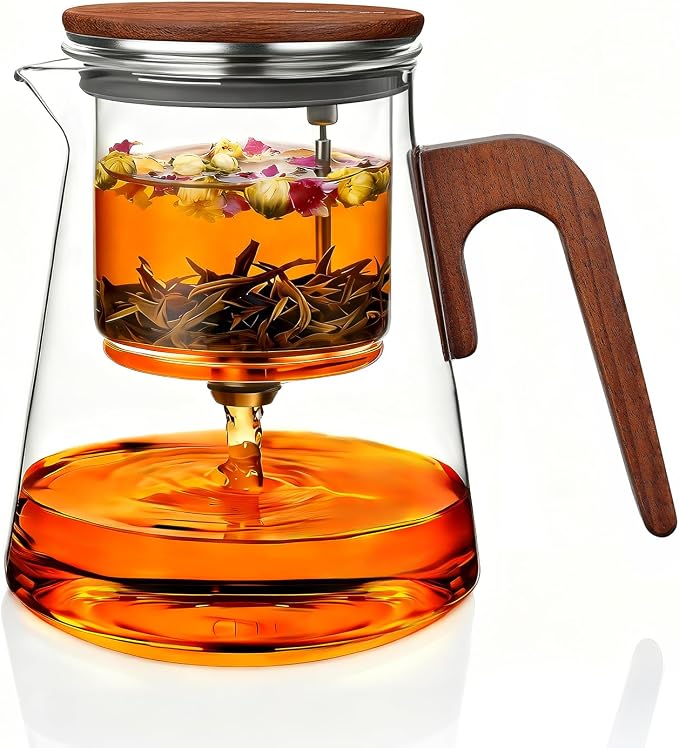 ZENS Magnetic Glass Infuser Teapot for Loose Tea, 27oz Walnut Wood Handle | Magic Teapot with Infuser, Echanted Tea Maker, Mess-Free Loose Leaf Tea Diffusers for Tea lover Gifts