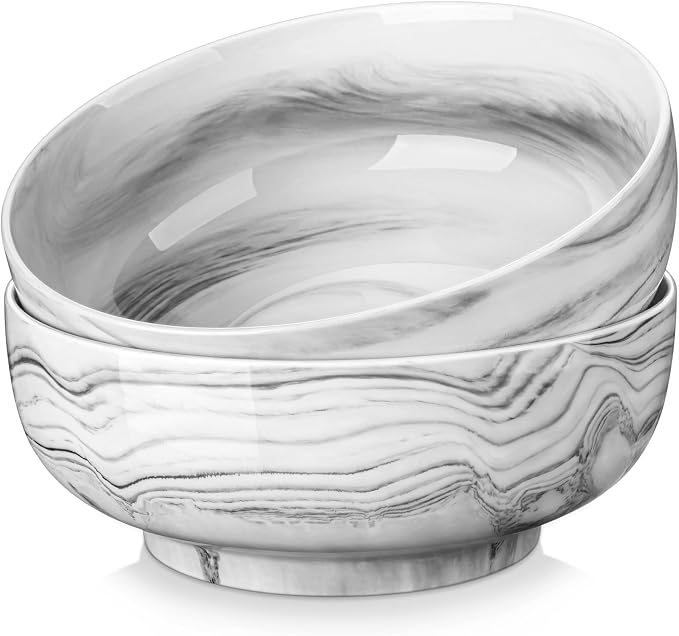 MALACASA Large Serving Bowls, 114 OZ(10") Ceramic Salad Bowls Set of 2 | Marble Grey Bowls for Salad, Soup, Pasta, Dinner, Porcelain Bowls Set for Entertaining, Microwave Safe, Series REGULAR
