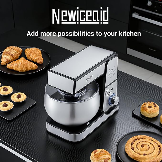 Stainless Steel 6-Speed 5.3QT Stand Mixer | 400W motor, 5.3QT bowl, tilt-head design. Dough hook, beater & whisk. For bread, cakes & dough