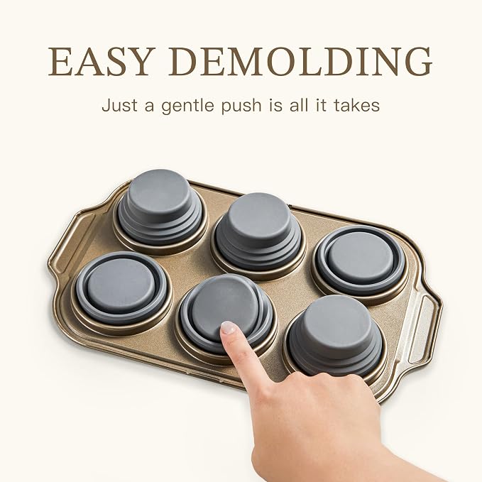 2-Pack Foldable Nonstick Silicone Baking Pans, 6 Cups for Baking Muffins, Egg Bite, Brownies. Easy to pop and clean. Dishwasher Safe BPA Free.