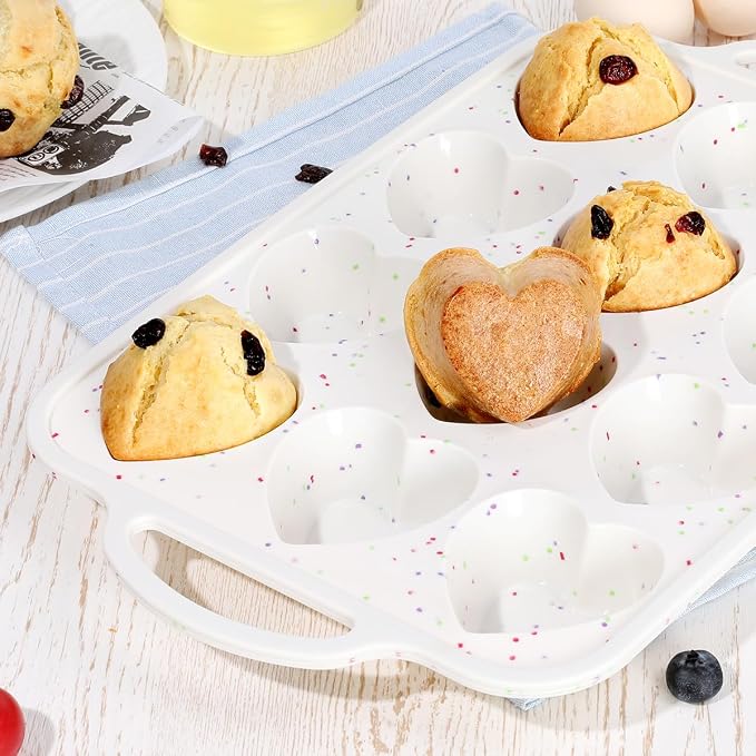 CAKETIME Heart Shaped Muffin Pan with Metal Frame, Nonstick Heart Silicone Molds for Valentine's Day Baking Shaped Egg Muffins, Cupcake, Tartlets, Egg Bites, Chocolate Muffin, Soaps