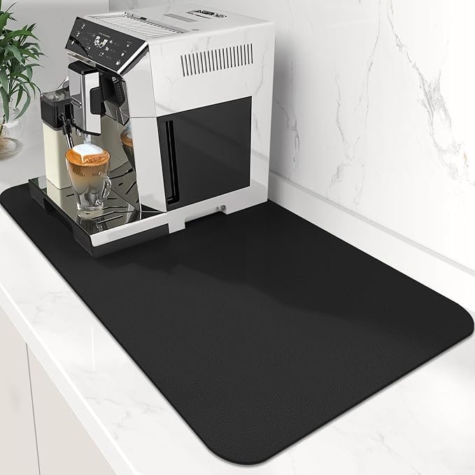 Coffee Mat Super Absorbent Dish Drying Mat Coffee Bar Mat 16"x 24", Black | Match with Coffee Machine Accessories Large Drying Mats for Kitchen Counter