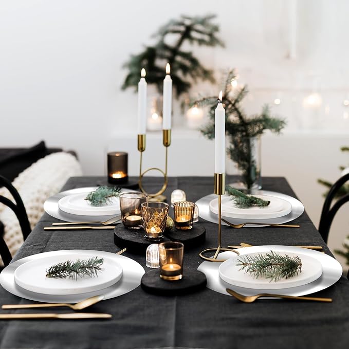50PCS 13in Round Silver Placemats, Disposable Paper Charger Plate | Paper Placemats for Dining Table, Mirrored Silver Charger Placemat for Kitchen Banquet Table Setting Wedding Birthday Party