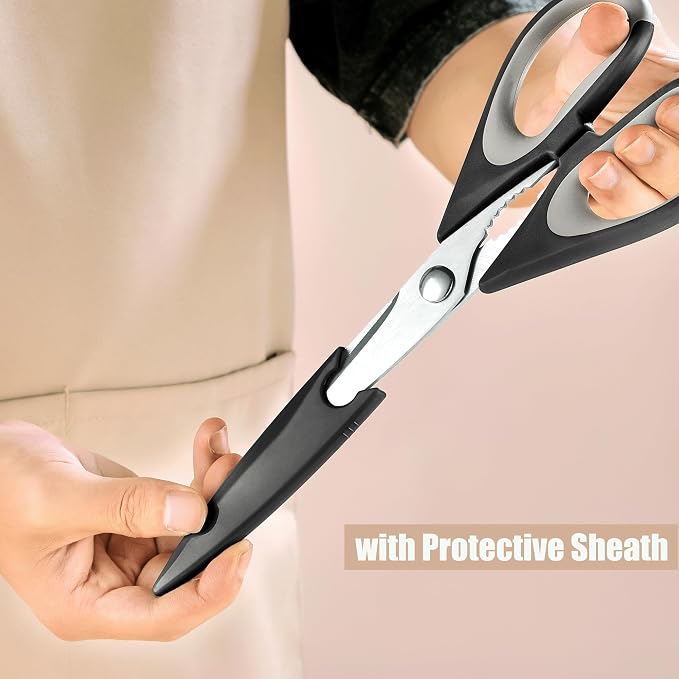 OMDAR 3 Pack Kitchen Scissors - Food Grade Kitchen Shears | All Purpose Stainless Steel Heavy Duty for Poultry Food Dishwasher Safe with Protective Sheath Comfort-Grip