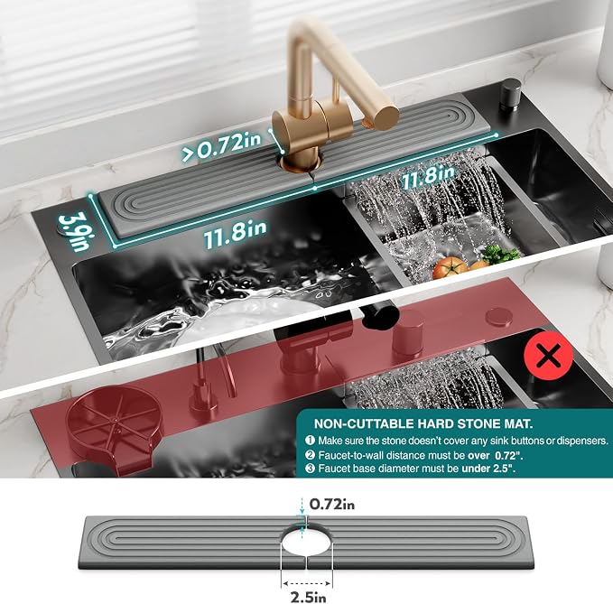 Kitchen Faucet Absorbent Mat - Diatomaceous Earth Splash Guard for Sink Faucet, Aesthetic Water Absorbing Stone Tray in The Modern Home [Grey, 23.6" x 3.9"]