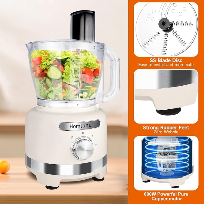 Homtone Food Processor, Large 16 Cup 9-in-1 Veggie Chopper for Dough/Fries | French Fry Cutting, Slicing, Shredding, Chopping, Kneading & Emulsifying, Easy Meals prep for Family, Party & Week, Beige