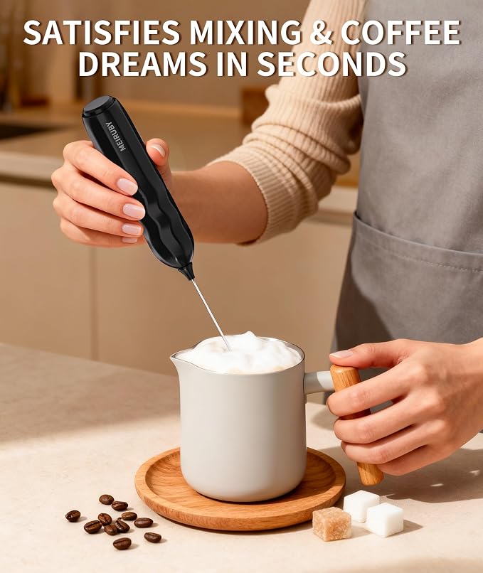 2-Pack Milk Frother Handheld with Stand, Valentines Day Gifts for Him and Her, Powerful Electric Coffee Frother, Coffee Lover Gift for Lattes, Cappuccino, Matcha & Hot Chocolate, Black/Pink