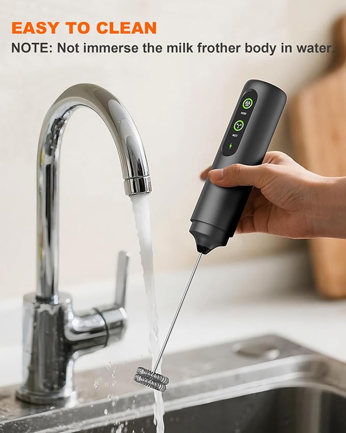 2-Speed Rechargeable Milk Frother Handheld, Black | Dual Coil Whisk, with Cover - Portable Frother for Coffee, Matcha, Cappuccino, Hot Chocolate & Protein Shakes