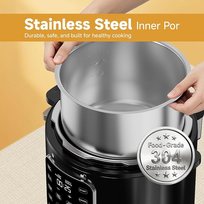 CARORI 6 Qt Electric Pressure Cooker, 9-in-1 Multi-Cooker with 12 One-Touch Presets, IMD Touchscreen, Stainless Steel Inner Pot, 24H Delay Timer, 1000W Compact Pressure Cooker, Black