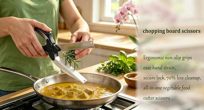 2-in-1 Kitchen Scissors with Cutting Board,Salad scissors. | Detachable Blades.Safety Lock, Dishwasher Safe Portable food cutter sharp slicer for vegetable, fruit, meat, light meal.