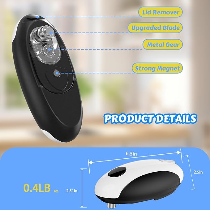 CEVING USB Rechargeable Electric Can Opener, One-Touch & Hands-Free | Battery Operated Cordless Design with Magnetic Lid Holder and Smooth Edge Cutting, Ideal for Seniors, Fits All Standard Cans