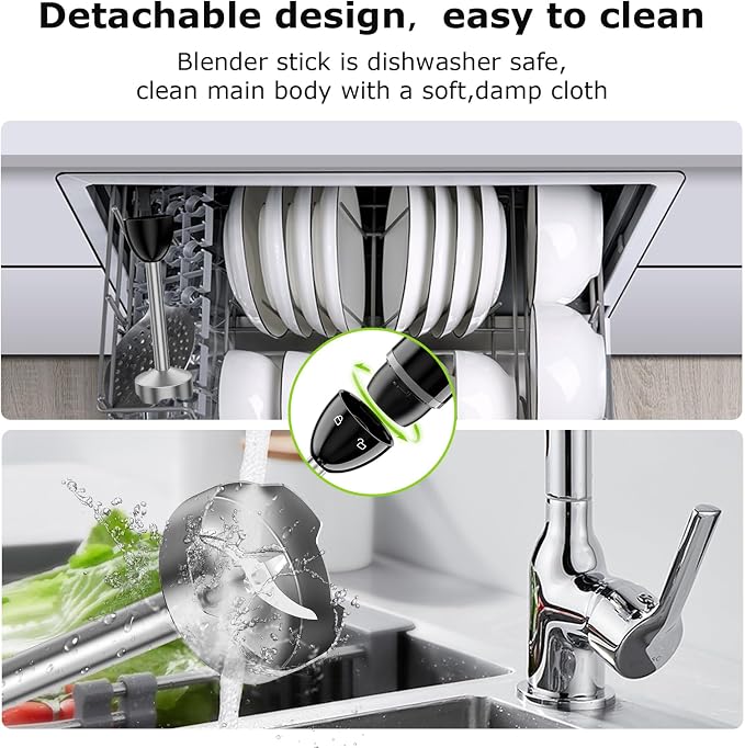 Bonsenkitchen Immersion Hand Blender, Smoothie, Puree, Baby Food | Electric Handheld Mixer Portable Stick Mixer with Stainless Steel Blades for Soup, Emulsion Blender with 2 Mixing Speed