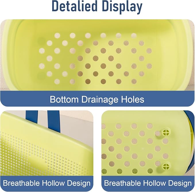 Portable Shower Caddy Basket with Handles Plastic Storage Basket ‌Yellow | Sturdy Drainage Large Capacity Organizer Basket with Silicone Handles for Bathroom Kitchen Bedroom College Dorm Essentials